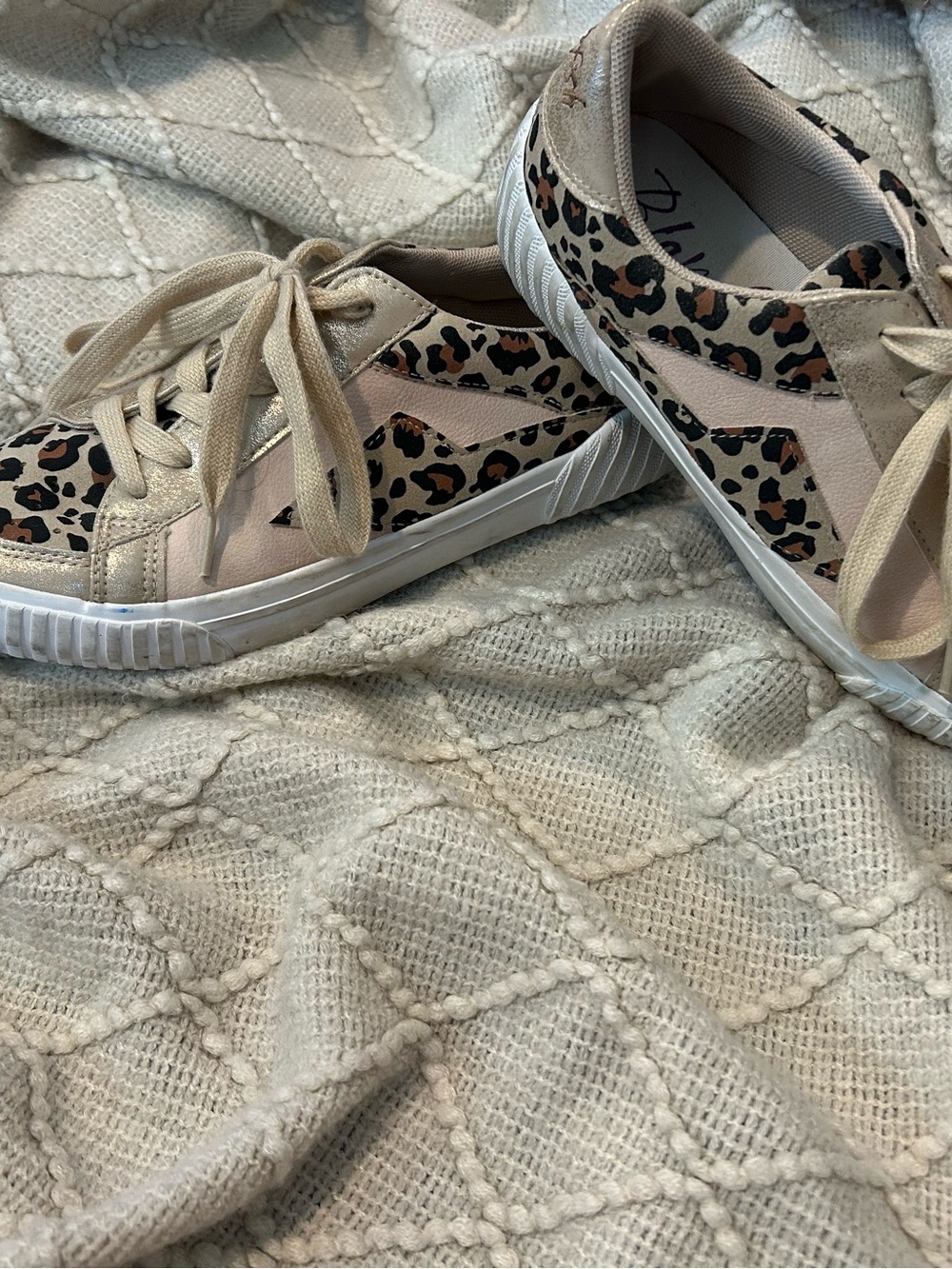 Leopard Accent Gold & Pink Lace-Up Women's Sneakers